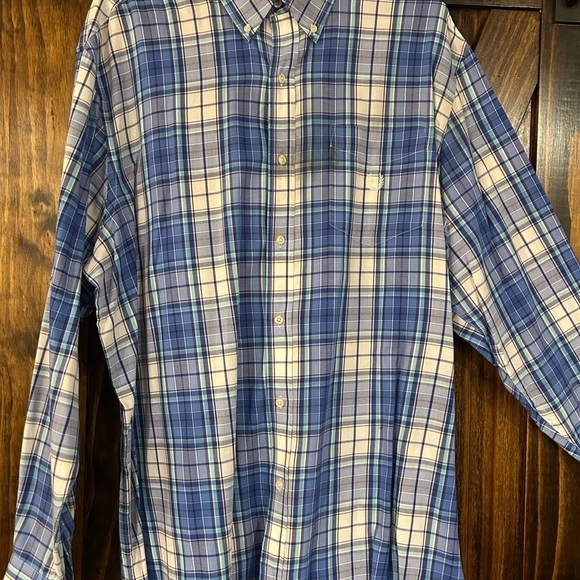CHAPS Casual Blue and White Button Down Shirt Easy Care Twill - Picture 6 of 12